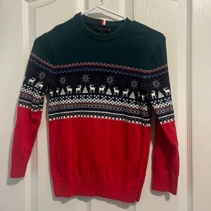 Tommy Hilfiger Red and Green Kids Crewneck Sweater